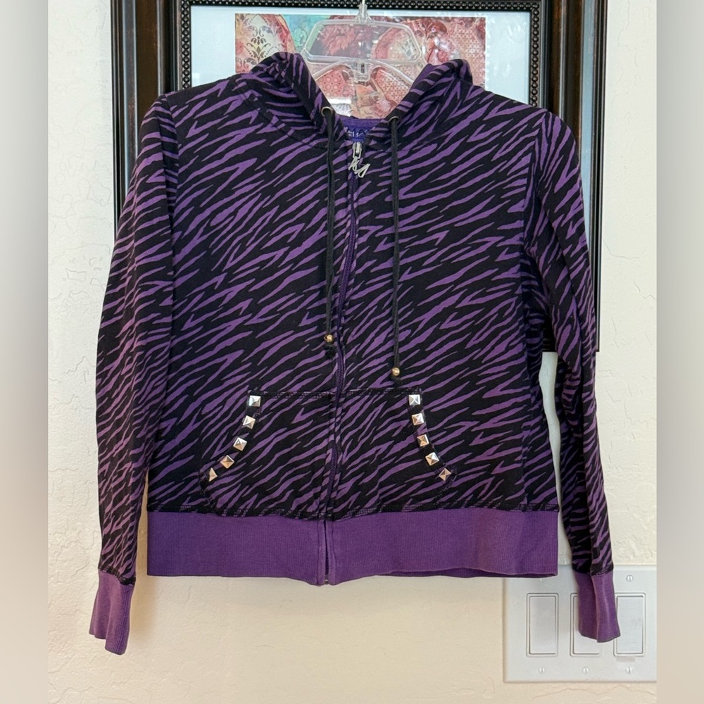 Purple zebra print hoodie silver studded pockets skull details Abbey dawn vibes! - Picture 1 of 8